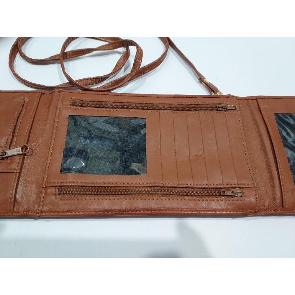 Crossbody Travel Bag Tan Brown Leather Vintage Small Purse Shoulder Bag Italy - Picture 11 of 13